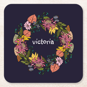 Porta-copo De Papel Quadrado Painéis de cobertura de flores, a vermelho e amare