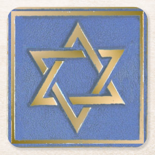 Porta-copo De Papel Quadrado Painel de Arte Estrela de Davi Azul Dourado