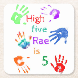 Porta-copo De Papel Quadrado Paint Handprint Aniversário com Nome Personalizado