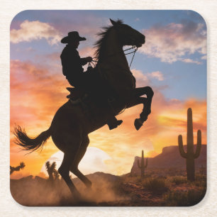 Porta-copo De Papel Quadrado País do Cowboy Cavalo Western
