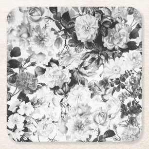 Porta-copo De Papel Quadrado País moderno branco preto da aguarela floral