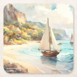 Porta-copo De Papel Quadrado Paisagem com navios de mar e de navegação