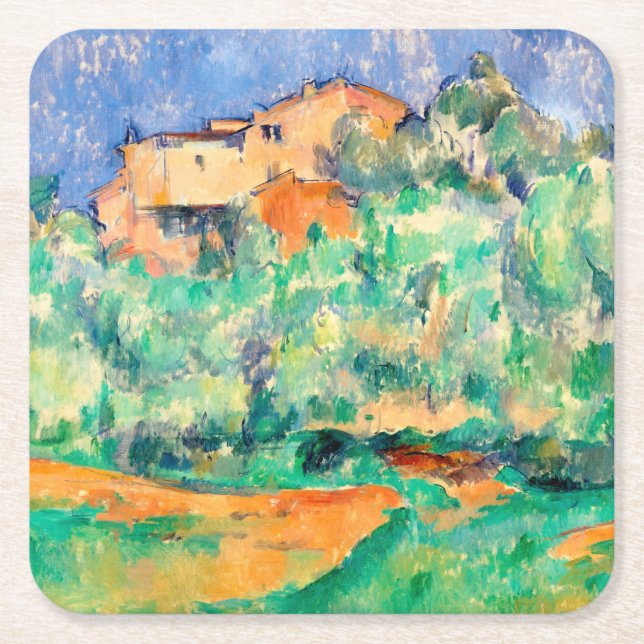 Porta-copo De Papel Quadrado Paisagem com uma Casa, Cezanne (Frente)