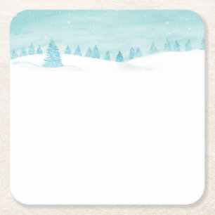 Porta-copo De Papel Quadrado Paisagem Da Floresta De Inverno De Neve Com Árvore