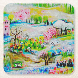 Porta-copo De Papel Quadrado Paisagem de Aquarela 2