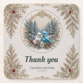 Porta-copo De Papel Quadrado Paisagem de inverno com casal de casamento de páss