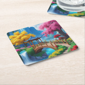 Porta-copo De Papel Quadrado Paisagem de Jardim Encantado