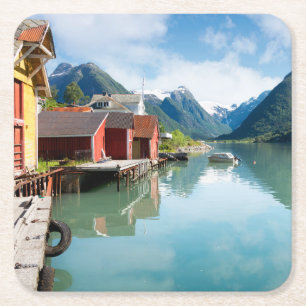 Porta-copo De Papel Quadrado Paisagem do fiorde de Fjaerlandsfjord em Noruega
