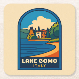 Porta-copo De Papel Quadrado Paisagem do Lago Viagens vintage Como Itália
