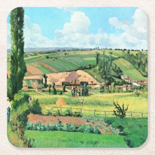 Porta-copo De Papel Quadrado Paisagem em Les Patis, Pontoise, famosa pintura,