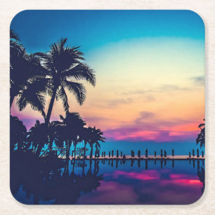 Porta-copo De Papel Quadrado Paisagem Natural com Piscina Palmeiras-25925