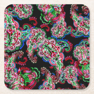 Porta-copo De Papel Quadrado Paisley Floral, Fundo Étnico.