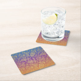 Porta-copo De Papel Quadrado Paisley Luxo Dourado em Azul, Roxo e Laranja
