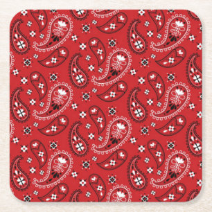 Porta-copo De Papel Quadrado Paisley Pattern com Fundo Vermelho-23214