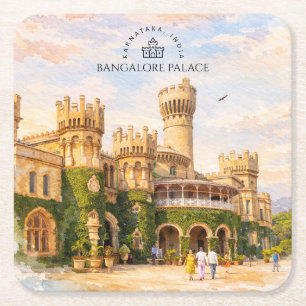 Porta-copo De Papel Quadrado Palácio de Bangalore Índia Aquarela Memória de Via