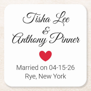 Porta-copo De Papel Quadrado Palavras e Recepção de casamento cardíaca