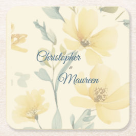 Porta-copo De Papel Quadrado Pale Butter Yellow Soft Blue Floral Wedding