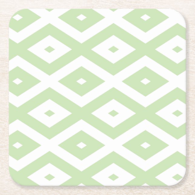 Porta-copo De Papel Quadrado Pale green and white diamond pattern (Frente)