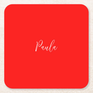 Porta-copo De Papel Quadrado Paleta de Cor Vermelha de Nome Elegante de Escrita
