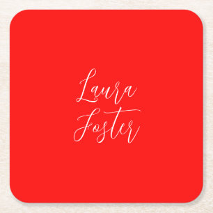 Porta-copo De Papel Quadrado Paleta de Cor Vermelha de Nome Elegante de Escrita