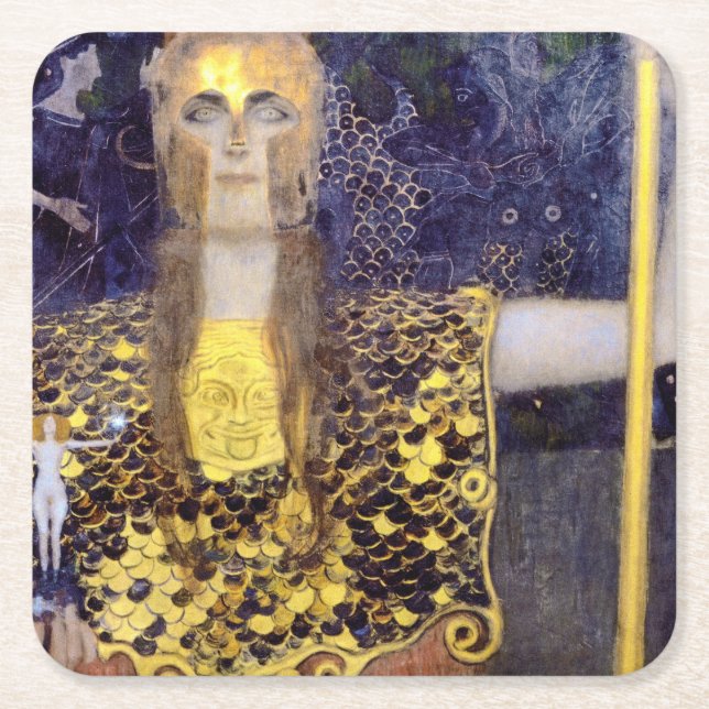 Porta-copo De Papel Quadrado Pallas Athena, Gustav Klimt (Frente)