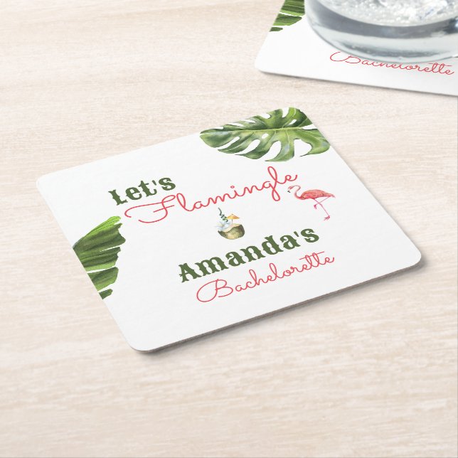 Porta-copo De Papel Quadrado Palm Springs Último Flamingle Despedida de Solteir (Inclinado)