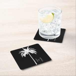 Porta-copo De Papel Quadrado Palm Tree Elegante Black White