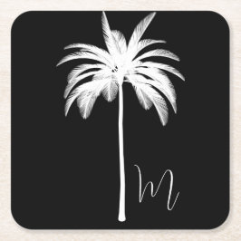 Porta-copo De Papel Quadrado Palm Tree Elegante Black White