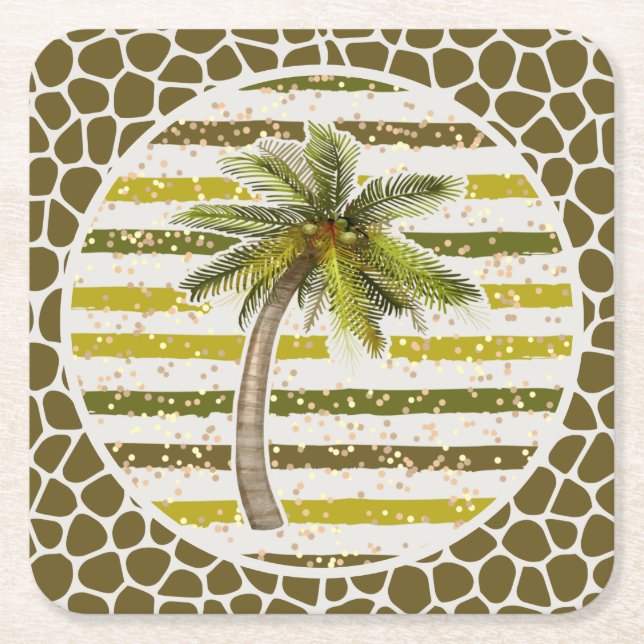 Porta-copo De Papel Quadrado Palm Tree Tropical (Frente)