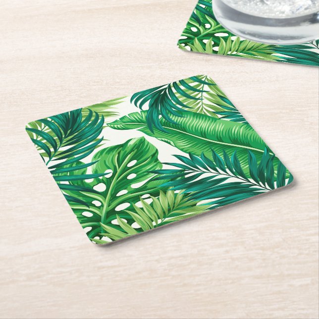Porta-copo De Papel Quadrado Palma Tropical Verde Folha Monstera (Inclinado)