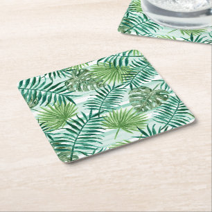 Porta-copo De Papel Quadrado Palma Tropical Verde Retroativa Deixa Padrão De Ar
