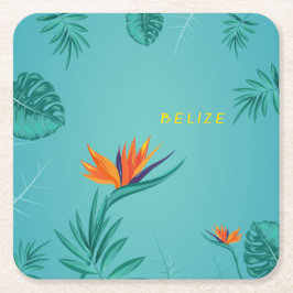 Porta-copo De Papel Quadrado Palma Verde Azul Tropical Palm Monograma Belize
