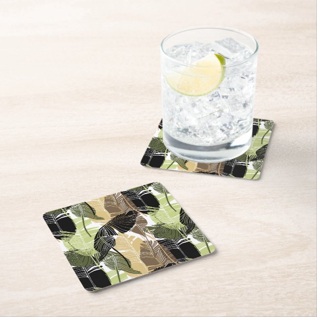 Porta-copo De Papel Quadrado Palmas tropicais do Paper Porta copos (Insitu)