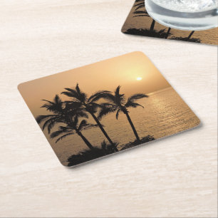 Porta-copo De Papel Quadrado Palmeiras e Sunset Romântico