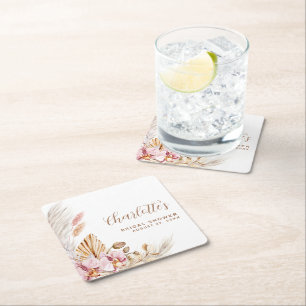 Porta-copo De Papel Quadrado Pampas Boêmicas Grass Rosa-Rosa CHÁ DE PANELA