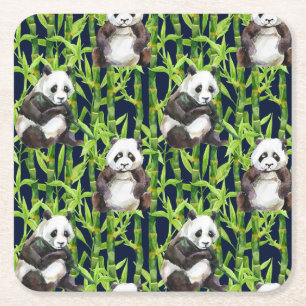 Porta-copo De Papel Quadrado Panda Com Padrão De Aquarela De Bambu