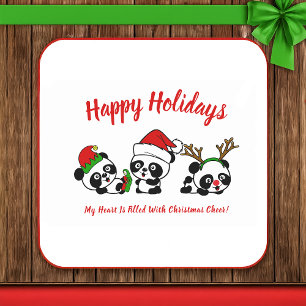 Porta-copo De Papel Quadrado Pandas de Natal Personalizadas