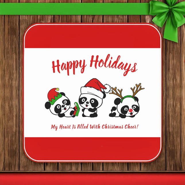 Porta-copo De Papel Quadrado Pandas de Natal Personalizadas (Criador carregado)