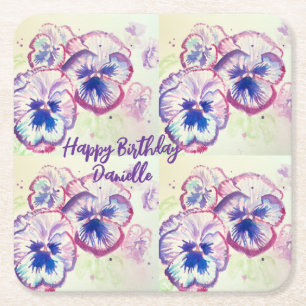 Porta-copo De Papel Quadrado Pansias Pansíveis Flor Púrpura Rosa