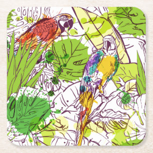 Porta-copo De Papel Quadrado Papagaios tropicais