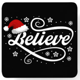 Porta-copo De Papel Quadrado Papai Noel acredita no Natal - Papai Noel preto