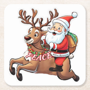 Porta-copo De Papel Quadrado Papai Noel com presentes de paz