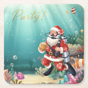 Porta-copo De Papel Quadrado Papai Noel de Mergulho no Natal Subaquático
