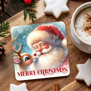 Porta-copo De Papel Quadrado Papai Noel Desenho Animado Rudolph Impressão de Po