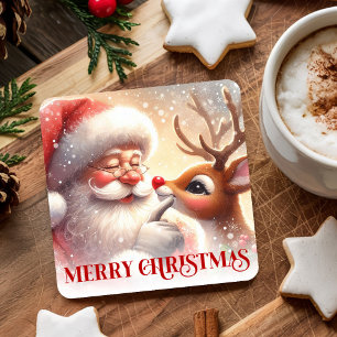 Porta-copo De Papel Quadrado Papai Noel Engraçado Rúbens Cartoon Bebida de Nata