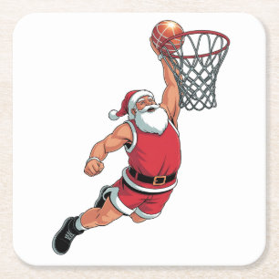 Porta-copo De Papel Quadrado Papai Noel Jogando Basquete Amantes do Esporte de