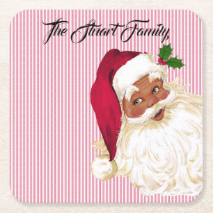 Porta-copo De Papel Quadrado Papai Noel Preto Listra de Cranberry