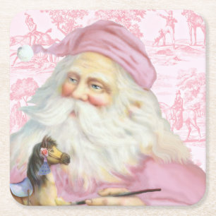 Porta-copo De Papel Quadrado Papai Noel Rosa Antigo Padrão Toile de Jouy