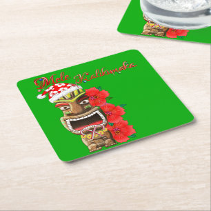 Porta-copo De Papel Quadrado Papai noel Tiki de Mele Kalikimaka