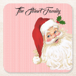 Porta-copo De Papel Quadrado Papai Noel Vermelho Listra Branca 